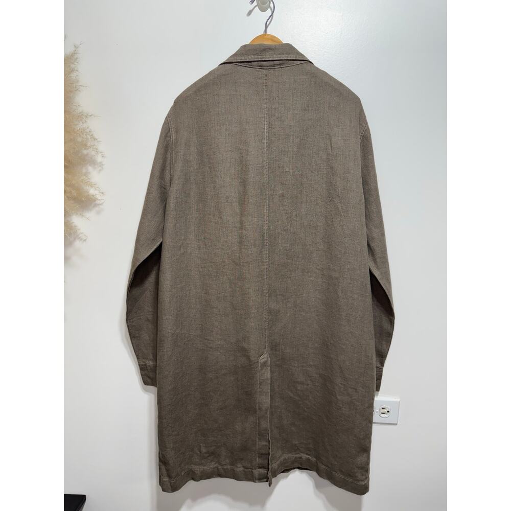 Zara Brown 100% Linen Rustic Relaxed Utility Long Coat Size Large Front Button - Picture 2 of 9